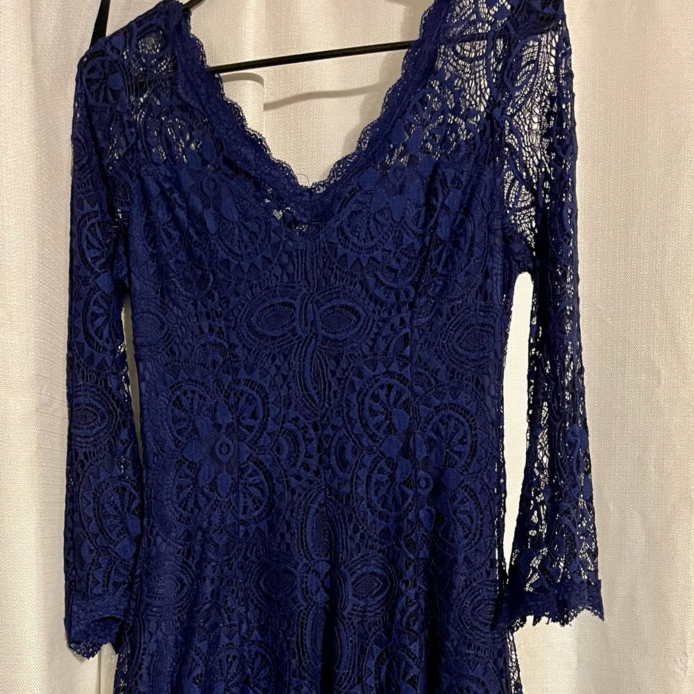 Lace fit & flare long sleeve dress